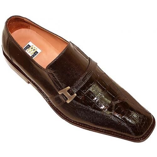 David Eden  "Rawlins" Brown Genuine Crocodile/Lizard Shoes With Buckle On The Side
